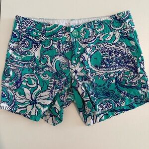 Lilly Pulitzer Teal and White Callahan Women's Shorts